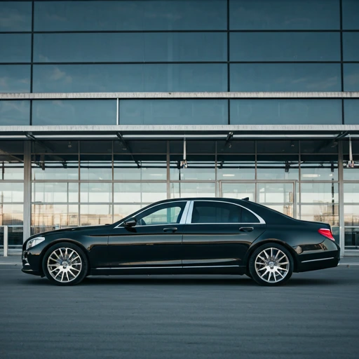 Black luxury sedan at airport terminal
